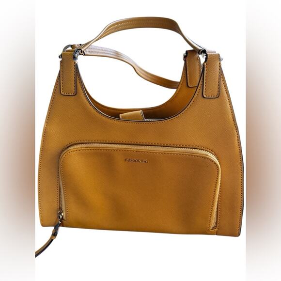 Calvin Klein Ava Hobo Saffiano Leather Mustard Shoulder Bag - Picture 3 of 13